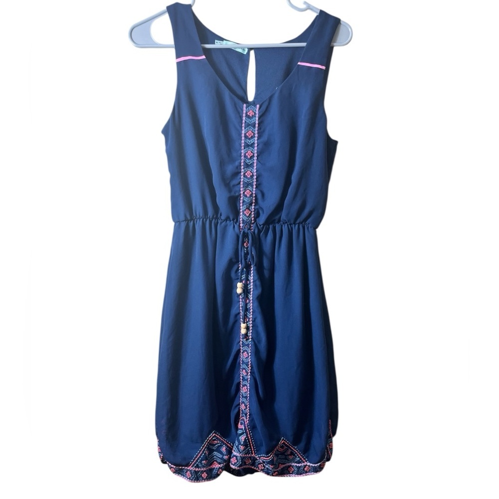 Maurice’s Boho Embroidered Sleeveless Navy Dress Size Medium Western‎ Cowgirl